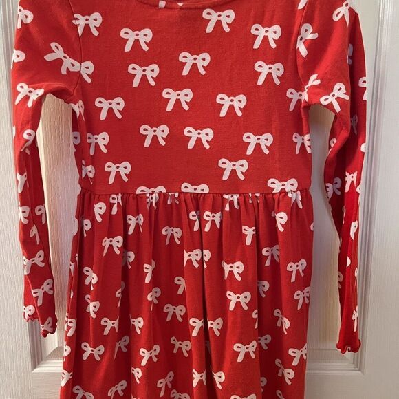 Hanna Andersson Bow Holiday Rib Dress Tangy Red 100% Cotton Girls Size 140 US 10 - Picture 12 of 14